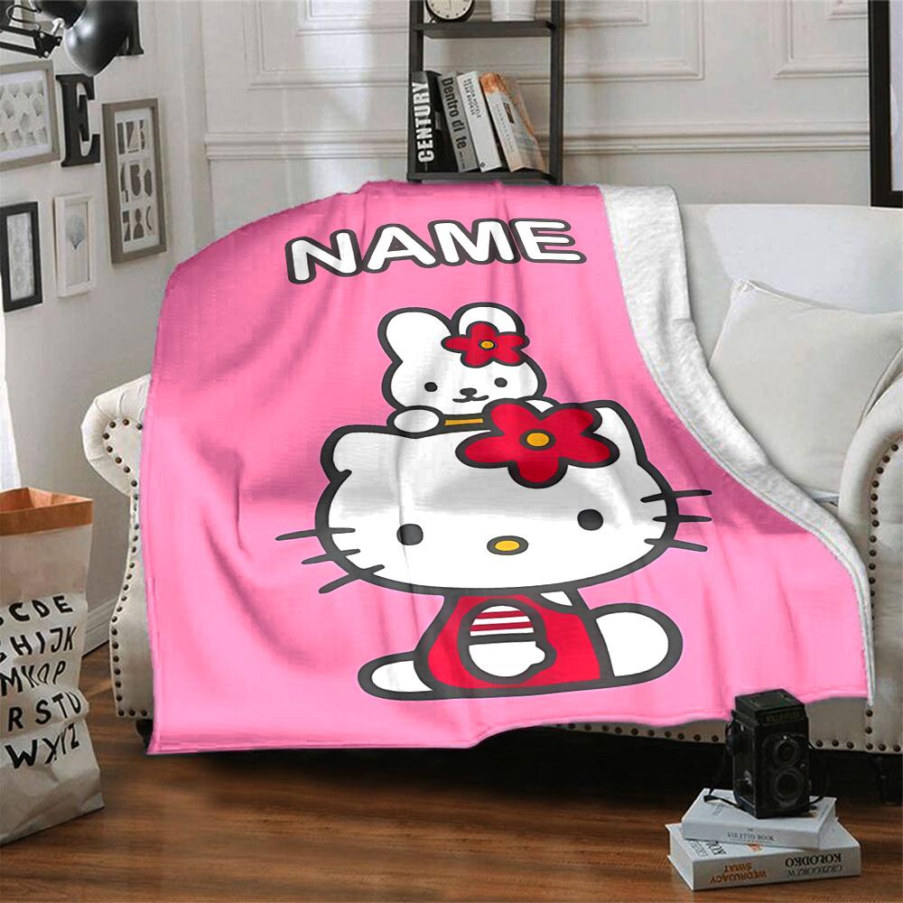Customizable HelloKitty1 Throw Blanket – Personalized Name, All-Season Cozy Snug Blanket, Machine Washable, Personalized Blanket