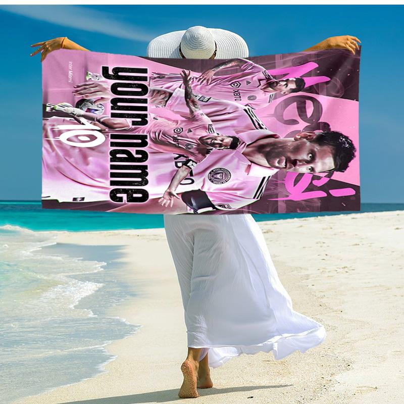 Personalized customized proof beach towel with Inter Miami Messi pattern - soft, absorbent,quick-drying,perfect