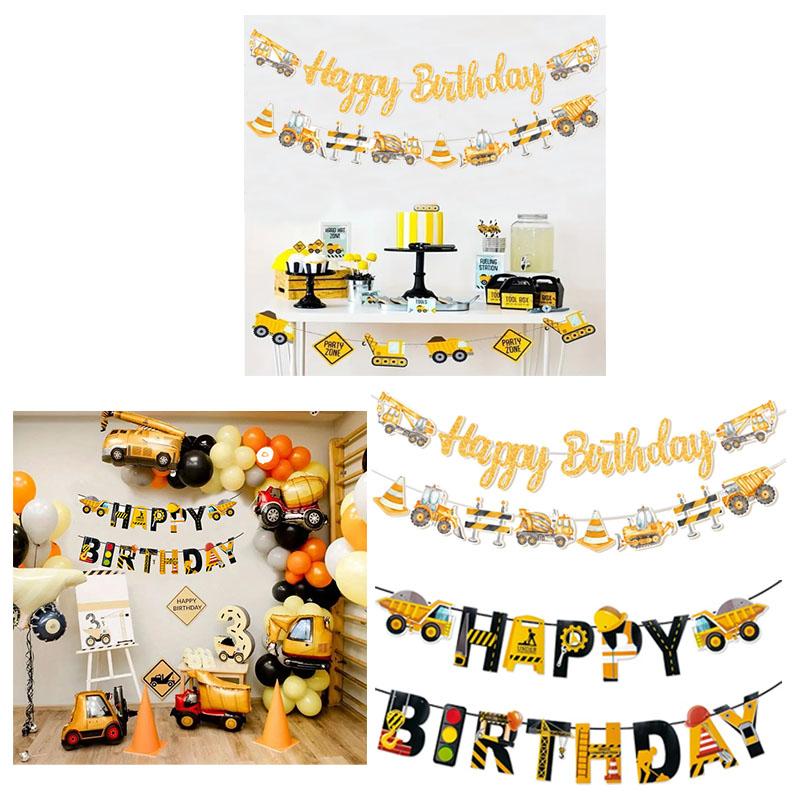 Tractor Truck Letter Red Lights Party Decoration Construction Truck Hanging Banner Construction Theme Birthday Banner