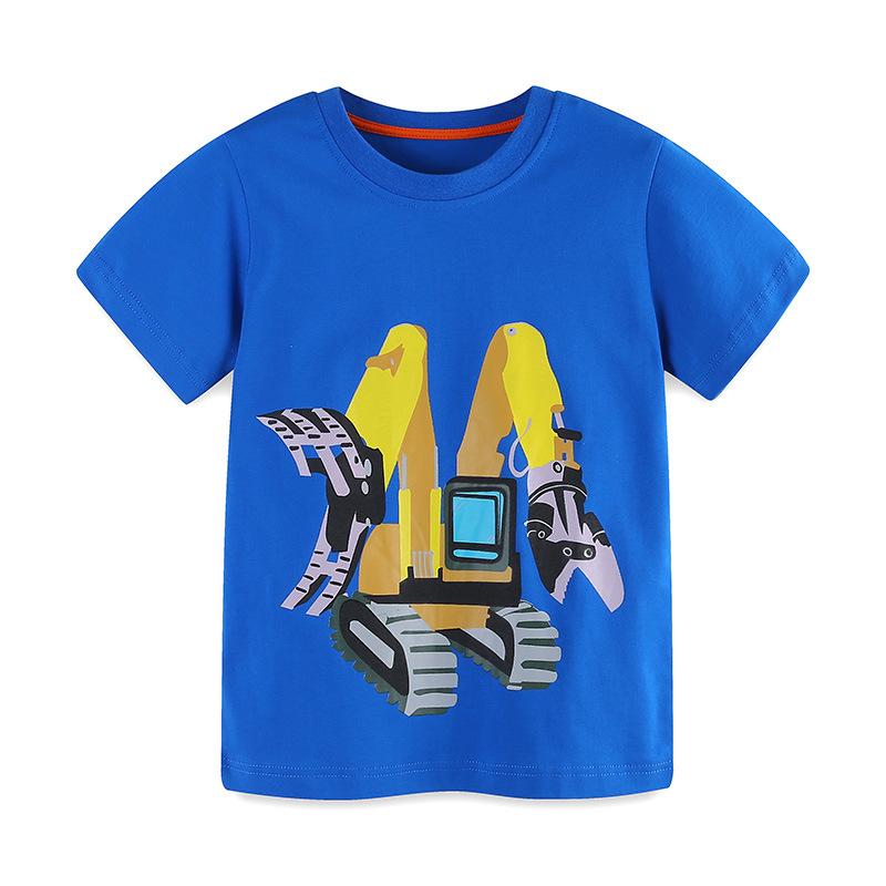 Summer new children s T-shirt cartoon excavator print crew neck short sleeve top 2Y(90cm)