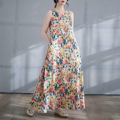 Long Skirt Summer New Round Neck Printed Dress