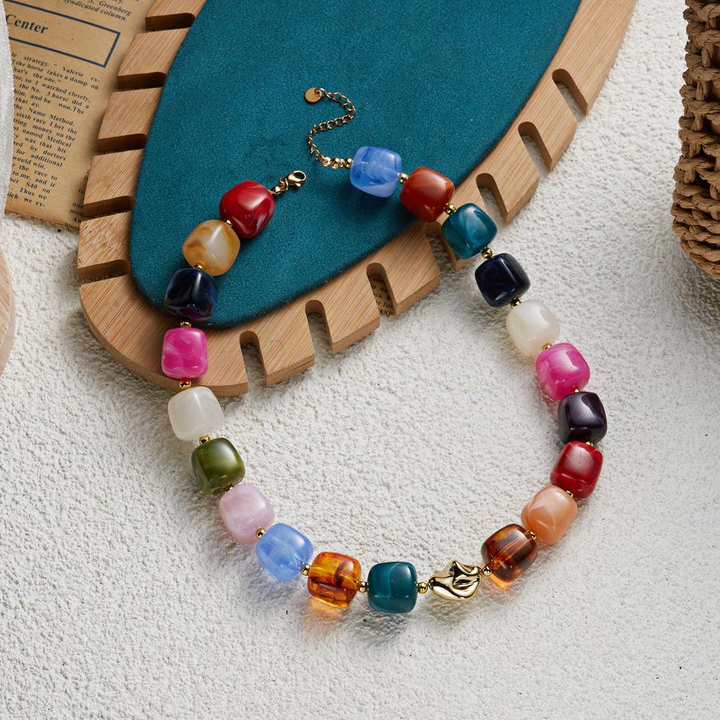 Boho Colorful Acrylic Resin Beaded Choker Necklace For Women Vintage Dopamine Statement Chain On the Neck Party Holiday Jewelry