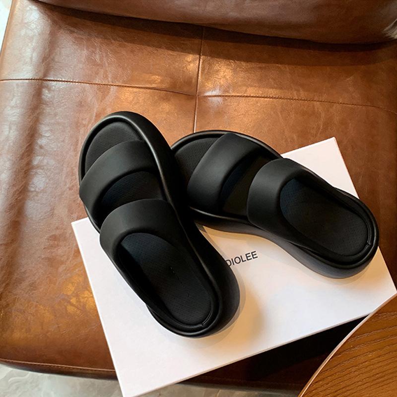 Grape Mother Studiolee Round Head Thick Bottom Wide Edge Double Word with Thick Bottom Soft Elastic Stepping On Shit Cool Slippers Female Summer