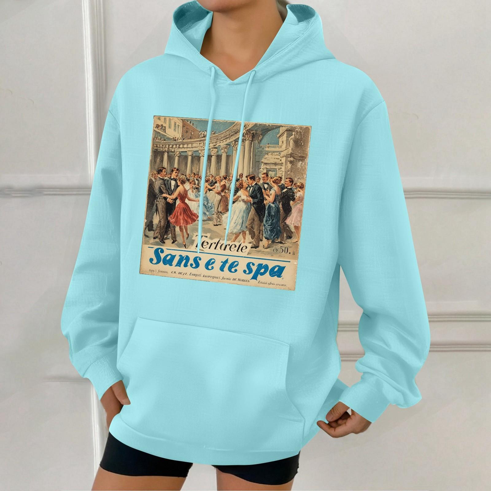 

Женская модная толстовка с капюшоном в стиле ретро с принтом и карманами M