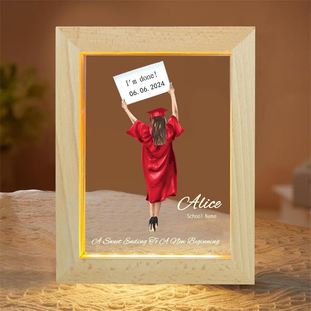 Personalized Graduation Lamp Gifts for Her Custom Class of 2024 Graduation Acrylic Plaque Night Light Congrats Grad Gift for Daughter Son Class of