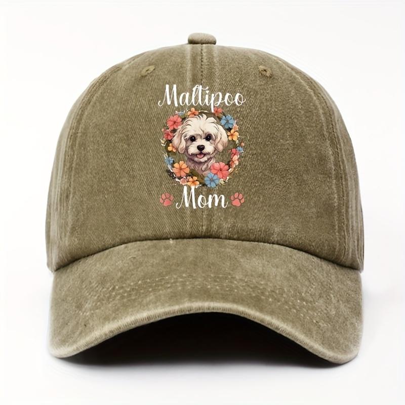 Maltipoo Mom Baseball Cap with Floral Dog Print Casual Cotton Adjustable Hat for Women Adults