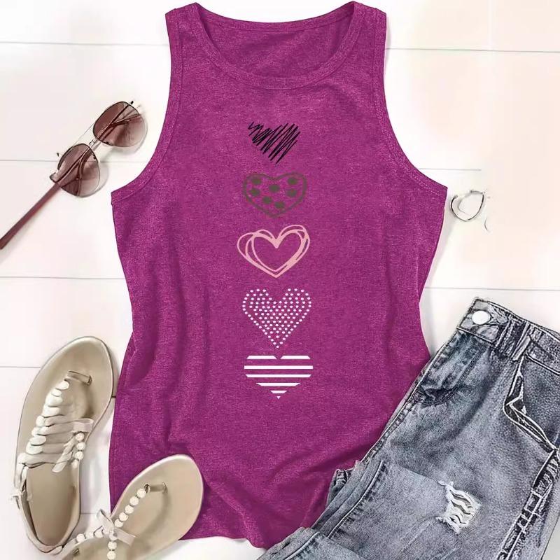 Heart-shaped Printed Sleeveless Top T-shirt with A Round Neck Pullover Vest