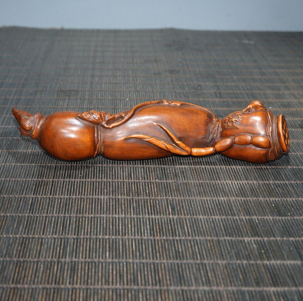 Chinese Vintage Boxwood Carved Exquisite Statue Pen Rack Wooden Figurines Art