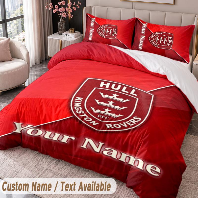 Hull KR Printed Bedding Set Custom Name Text 1 Duvet Cover 2 Pillowcases For Bedroom