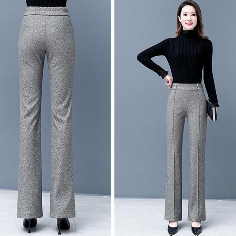 Spring Autumn Women Woolen Pants Women High Waisted Casual Straight Flare Pants Slim Lady