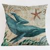 Blue Ocean Whale Turtles Sofa Decorative Pillow Case Water Color Octopus Little Fish Cotton Linen Chair Cushion Cover Cojines
