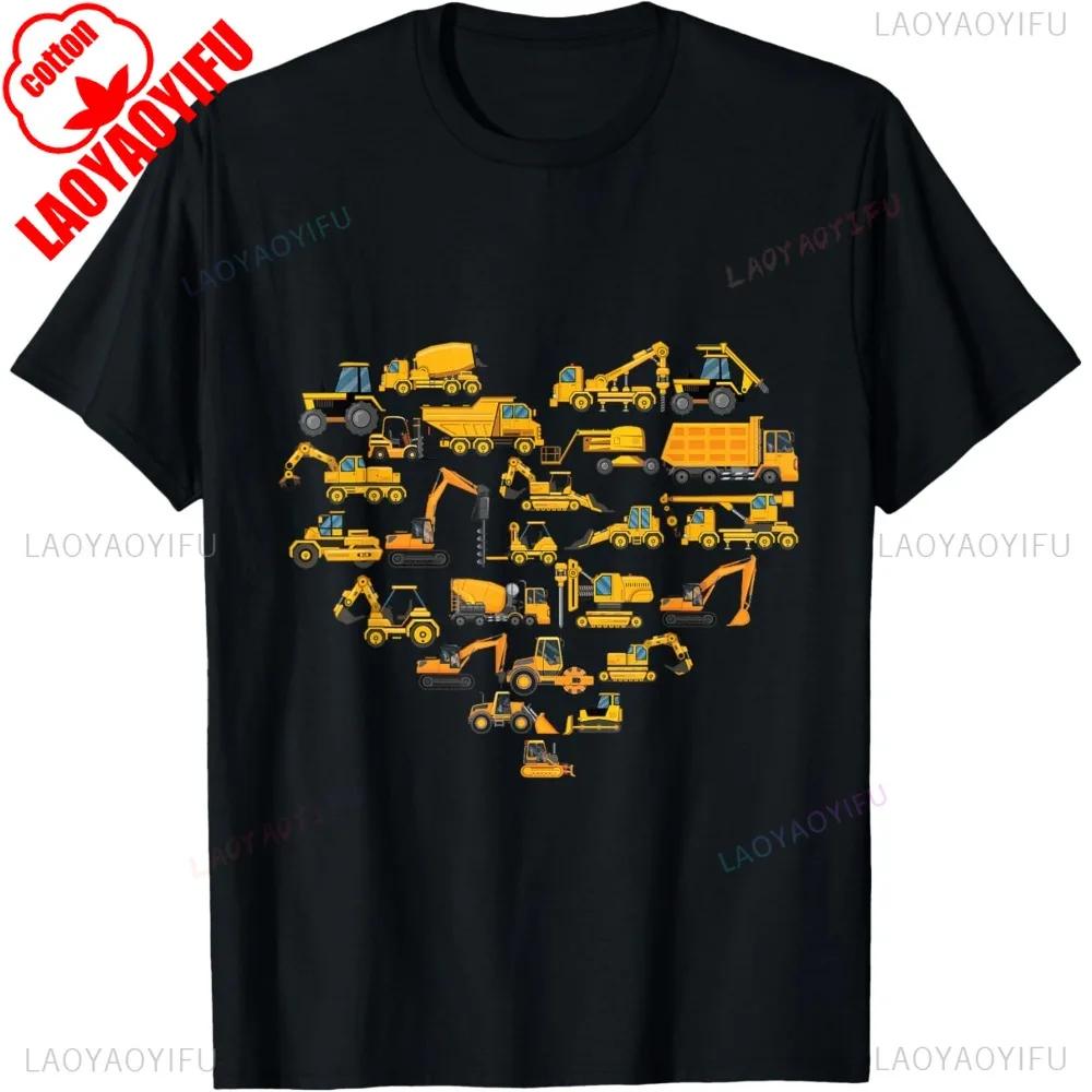 Types Of Construction Excavator Bulldozer Truck Crane Unisex Tshirt Summer Building Blocks Breathable Shirt Common Design Tops