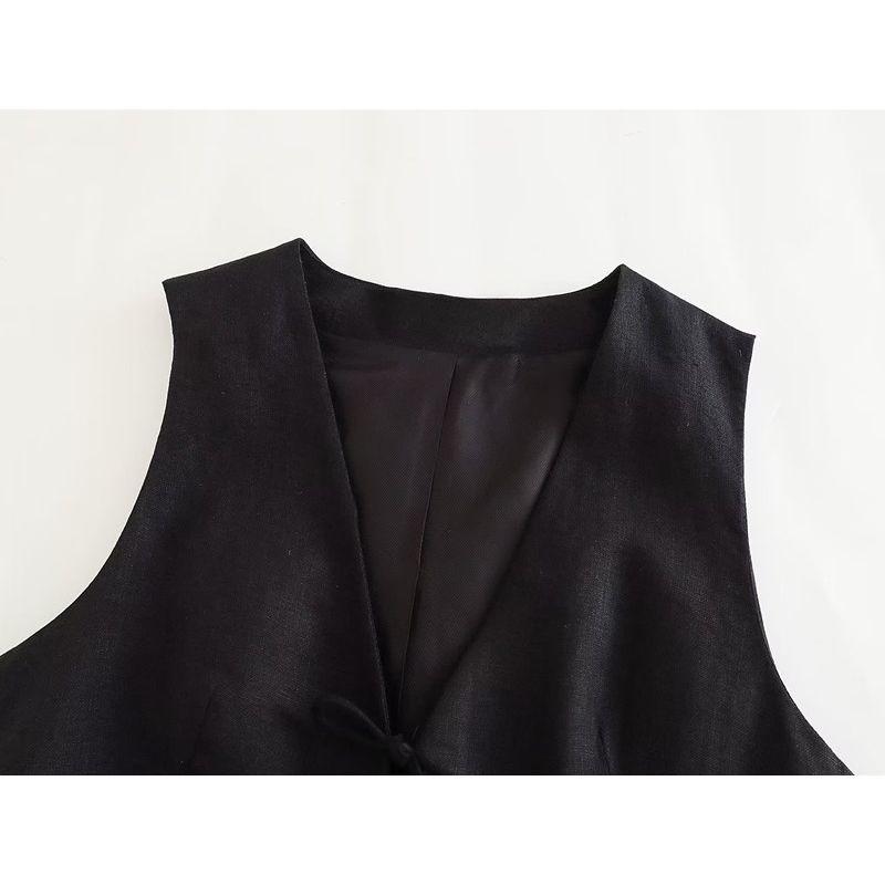 Fashion Style Spring/Summer New Arrival Fashion Trendy Women's Clothing V-neck Vest Easiest for Match Beaded Linen Vest 7593503