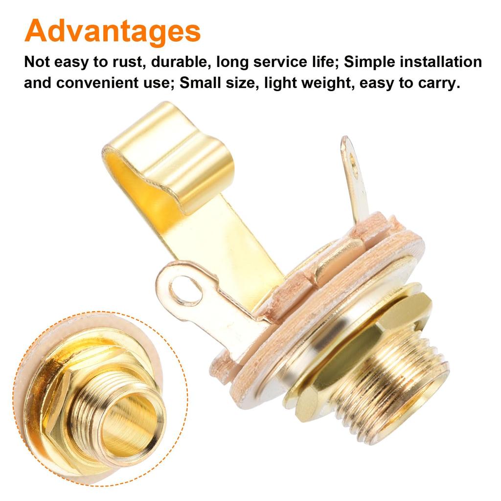 uxcell Set of 2 Guitar Input Stereo Jack Mono Panel Mount for and Footswitches Jacks, 1/4" Socket, Gold, Guitars, Basses, Speakers,