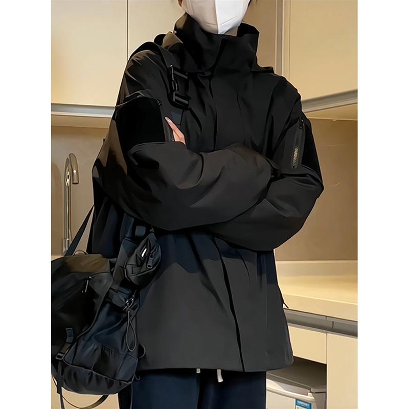Handsome baseball collar plus size men's hooded windproof warm jacket fashionable versatile casual sports lightweight jacket