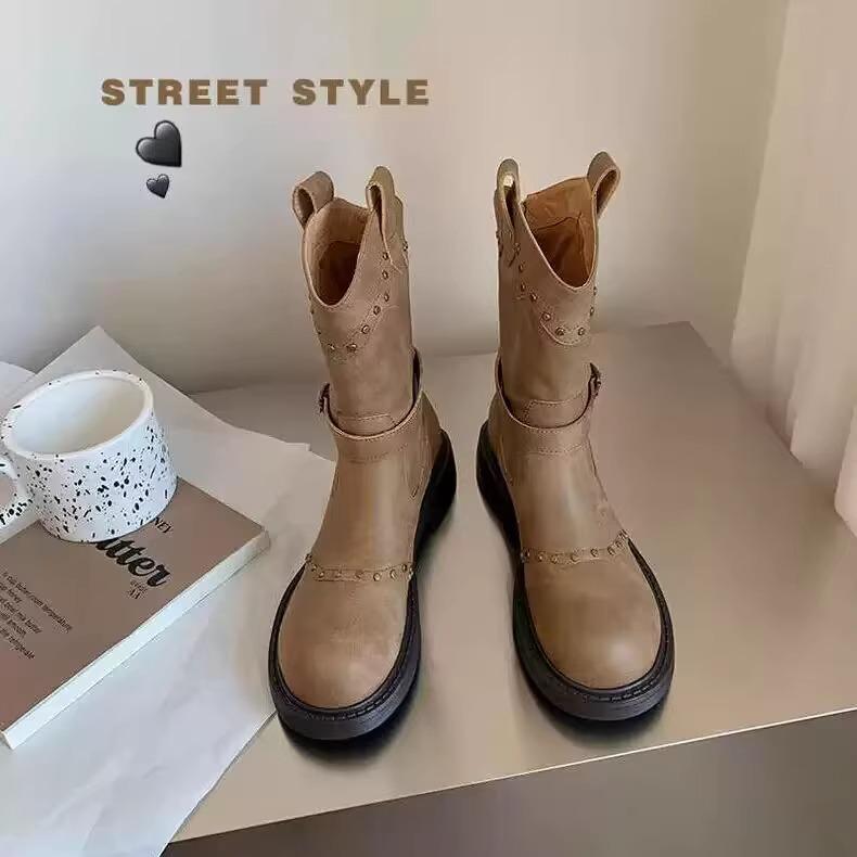 

Retro flat-bottomed western cowboy Xinjiang knight boots short boots children s summer 2025 new British Martin boots single boots 40 хаки