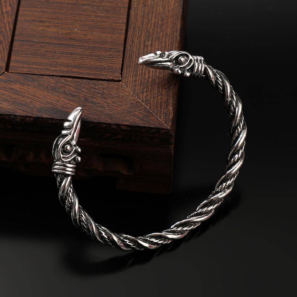 Foreign Trade Vintage Viking Raven Head Adjustable Male Open Bracelet Punk Party Punk Hip Hop