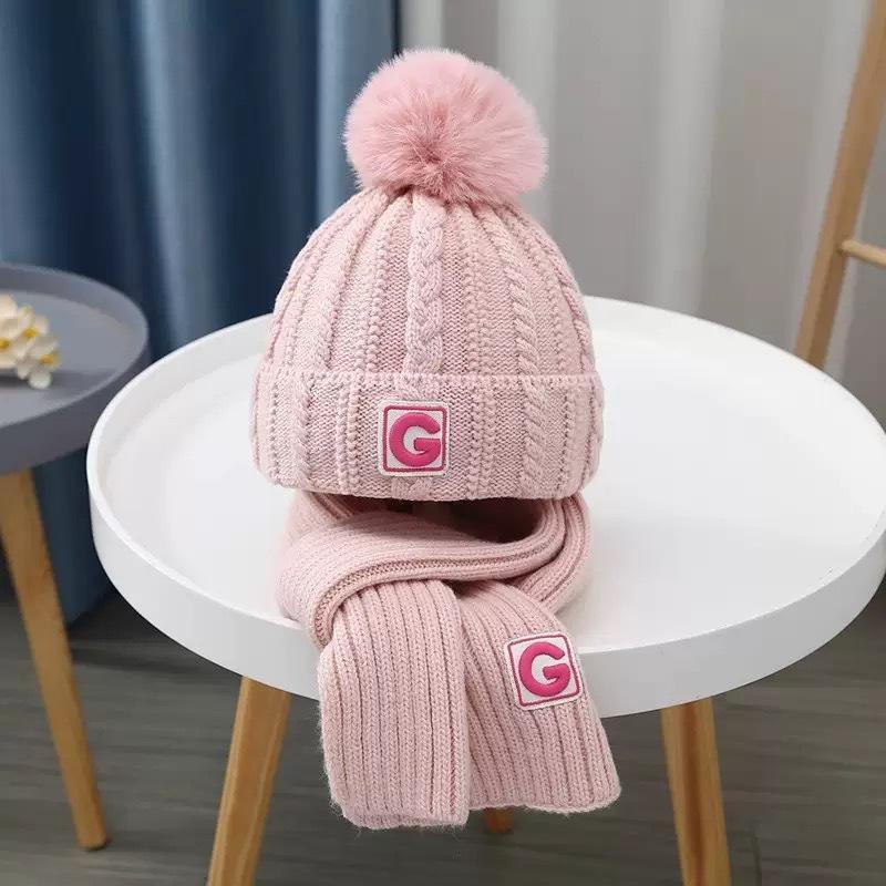 Children'S Two-Piece Hat And Scarf Set For Autumn And Winter Boys And Girls Knitted Scarf Warm And Versatile Woolen Hat