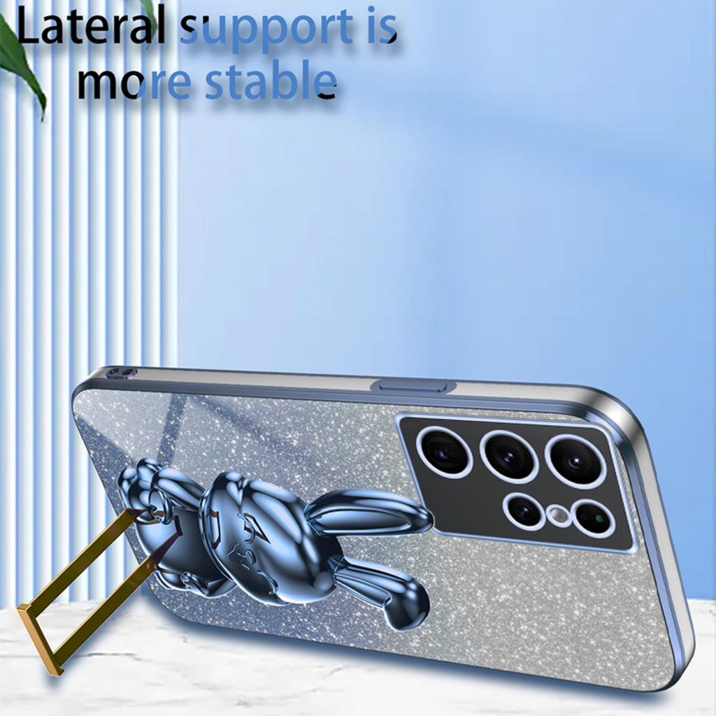For Samsung Galaxy S22 Ultra 5G Case Pull-out Kickstand Cartoon Rabbit Anti-drop Phone Cover