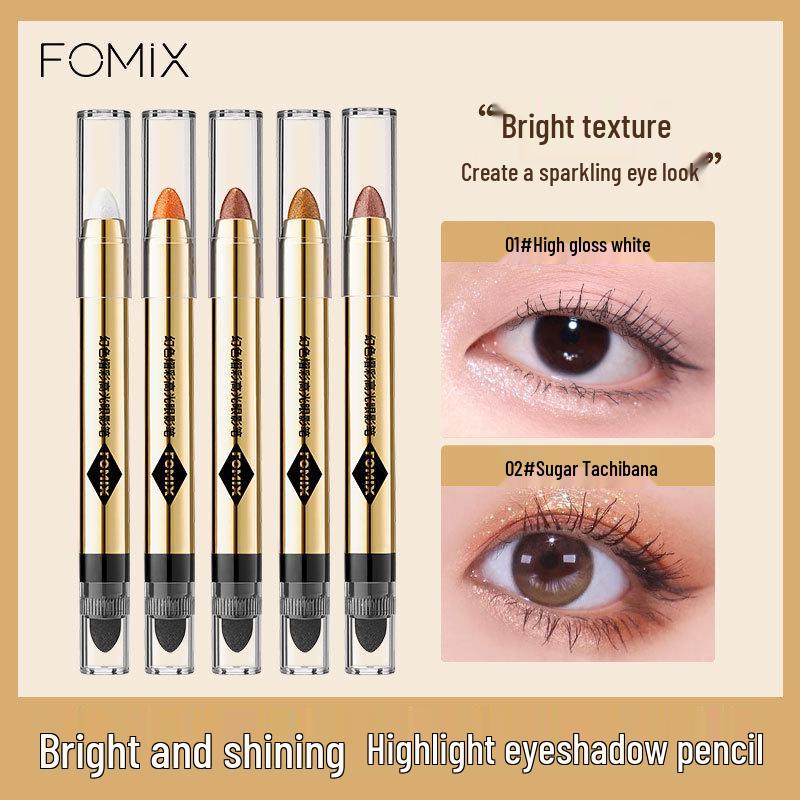 FOMIX Dual-Color Iridescent Eyeshadow Stick: Smudge-Proof, Pearlescent, Brightening, Pigmented Highlighter for Under-Eye and Shadow.