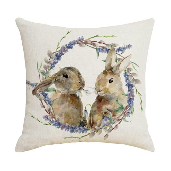Pillow Cover Hidden Zipper Dust-proof Linen Happy Easter Bunny Throw Pillow Case Home Decor Household Supplies