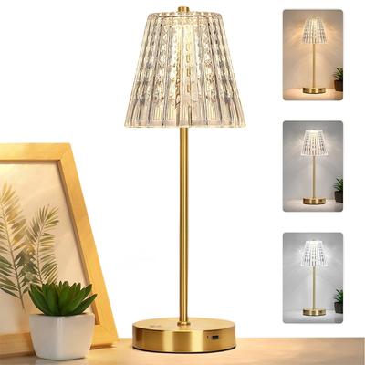 Classic Portable Night Light Acrylic Romantic Nightstand Lamp 3 Color Adjustable Battery Operated for Bedroom Living Room Decor