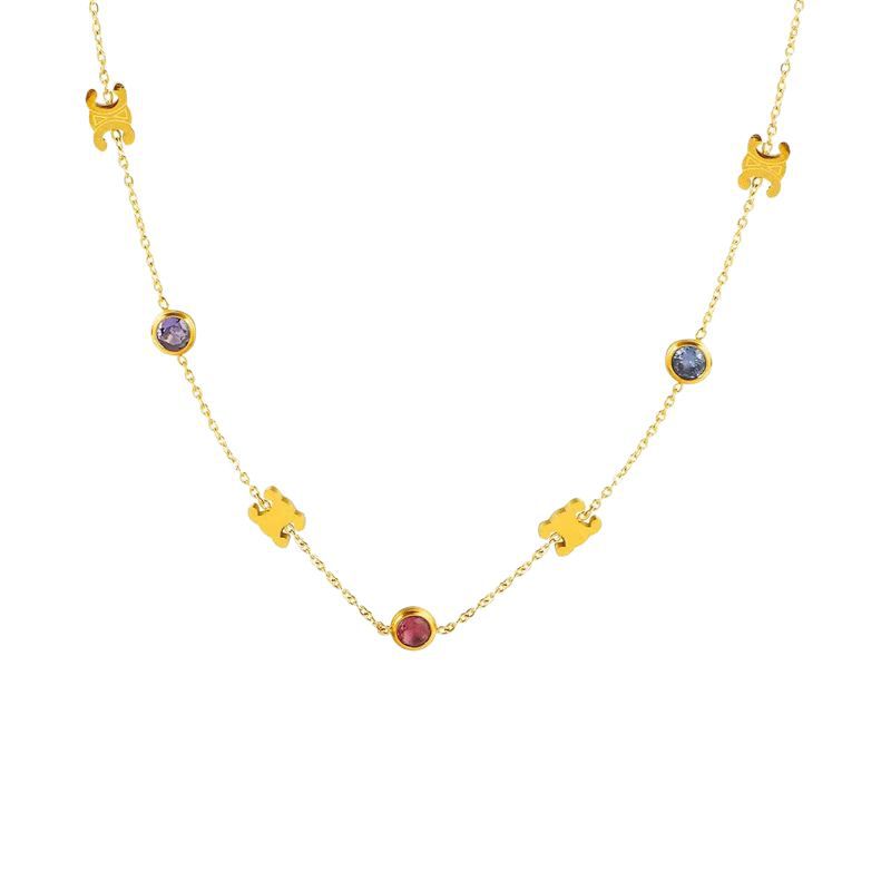 Hot Sale Double C Dopamine Mixed Color Zircon Necklace Electroplating Real Gold Color Retaining Light Luxury Jewelry