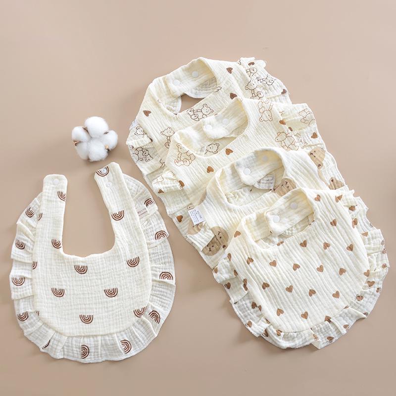 Korean Style Baby Bib: 6-Layer Pure Cotton Gauze with Lace, Cute, Soft & Absorbent