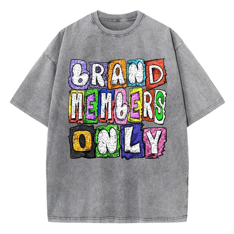 Cotton Womens Acid Wash T-Shirts Brand Members Only Letter Printed Tees Distressed Crewneck Oversized Tops Casual Clothes