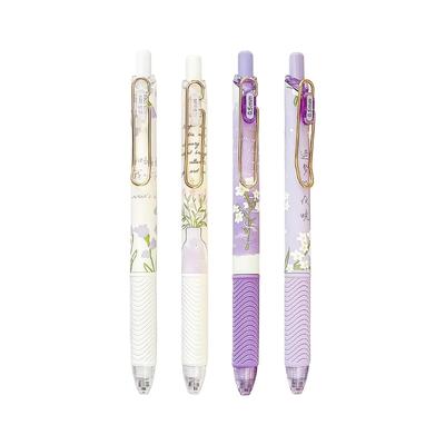 4PCS Flower Print Gel Inks Pen Retractable Gel Pen with Metal Clip Ergonomic Grip 0.5MM Tip Black Inks for Office School