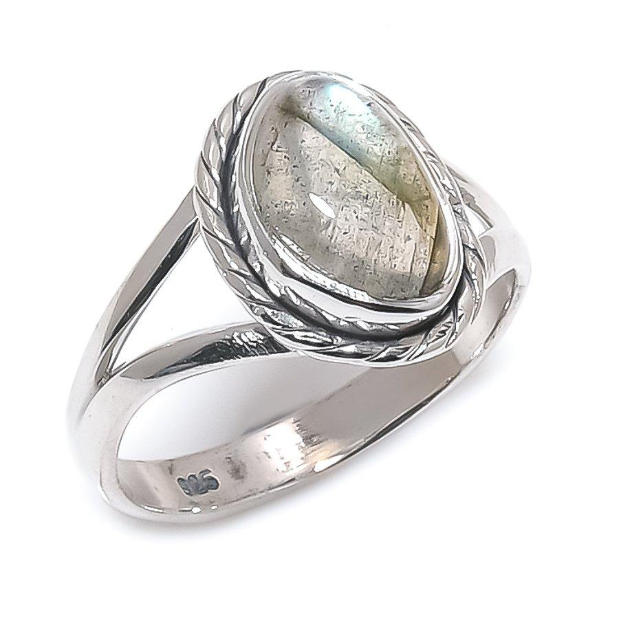 Natural Labradorite Gemstone Handmade 925 Solid Silver Jewelry Ring Size 7 k9P25