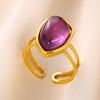 Temperament Retro Geometry Water Drop Natural Stone Stainless Steel Double Layer Adjustable Opening Rings for Women Jewelry Gift