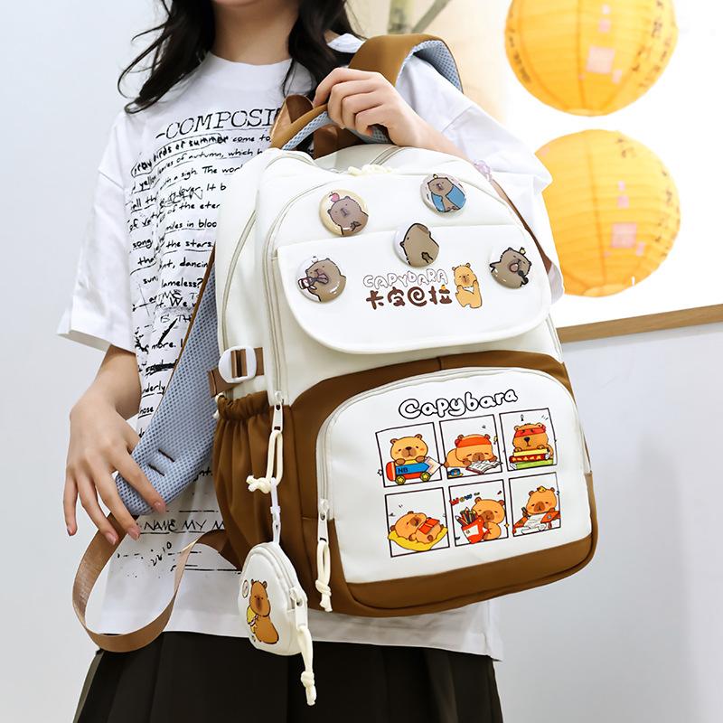 School Bag Kapibara New Student Cartoon Primary and Secondary School Students Boys and Girls Mobile Phone Backpack Cute Large Capacity