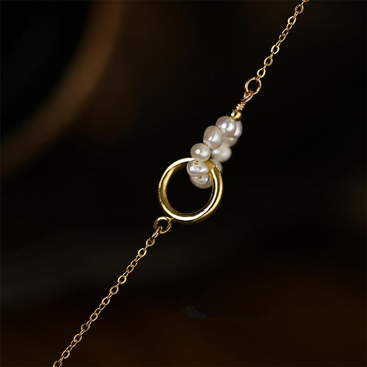 Titanium Steel Interlocking Freshwater Pearl Circle Pendant Necklace Temperament Fashion Light Luxury Niche Sweater Chain Women