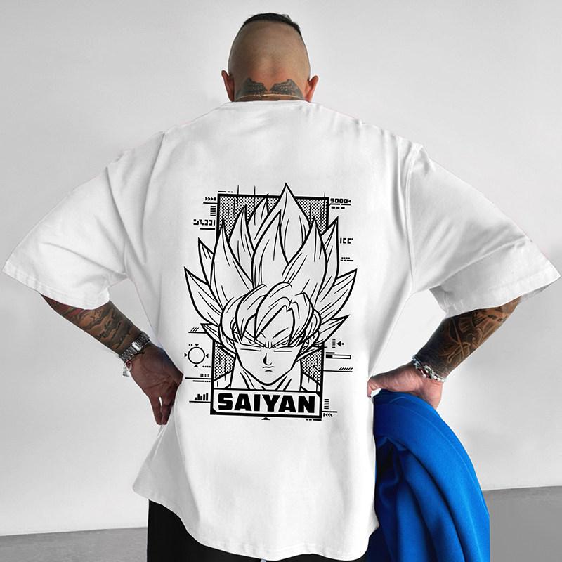 Dragon Ball Beijita Wukong Printed Digital Direct Spray Summer Loose Plus Size Cotton Short Sleeved Tshirt Mens Top