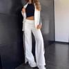 Women's set autumn and winter casual long-sleeved lapel striped blazer and straight pants two-piece set