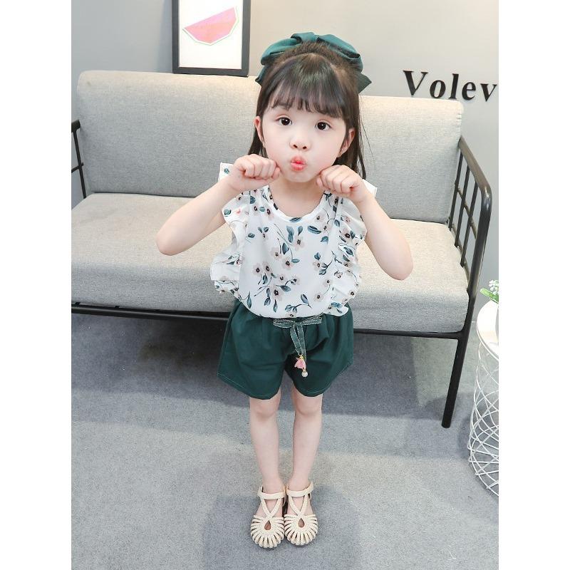 Baby Girl Floral Korean Suit Summer Style Small Fresh Girl Western Style Two-piece Suit