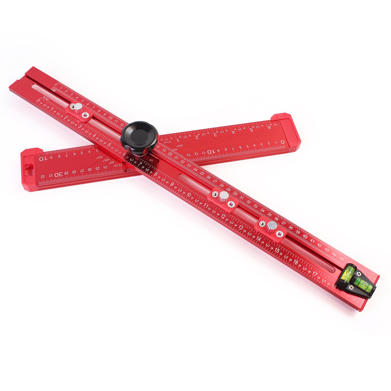 

50cm 2 in 1 Drilling Positioning Ruler Combination Angle T-Shaped Ruler Cabinet Hardware Jig Drawer Installation Woodworking 1pcs красный