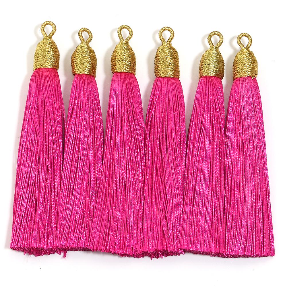 6pcs/Lot 85mm Gold Color Head Tassel Fringe Handmade Polyester Silk Tassel with Hanging Loop Bookmark Jewelryy Making Bookmark