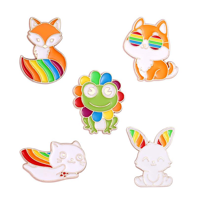Fun Colorful And Animal Brooches With Rainbow Rabbit Fox And Frog Designs For Creative Gift Giving