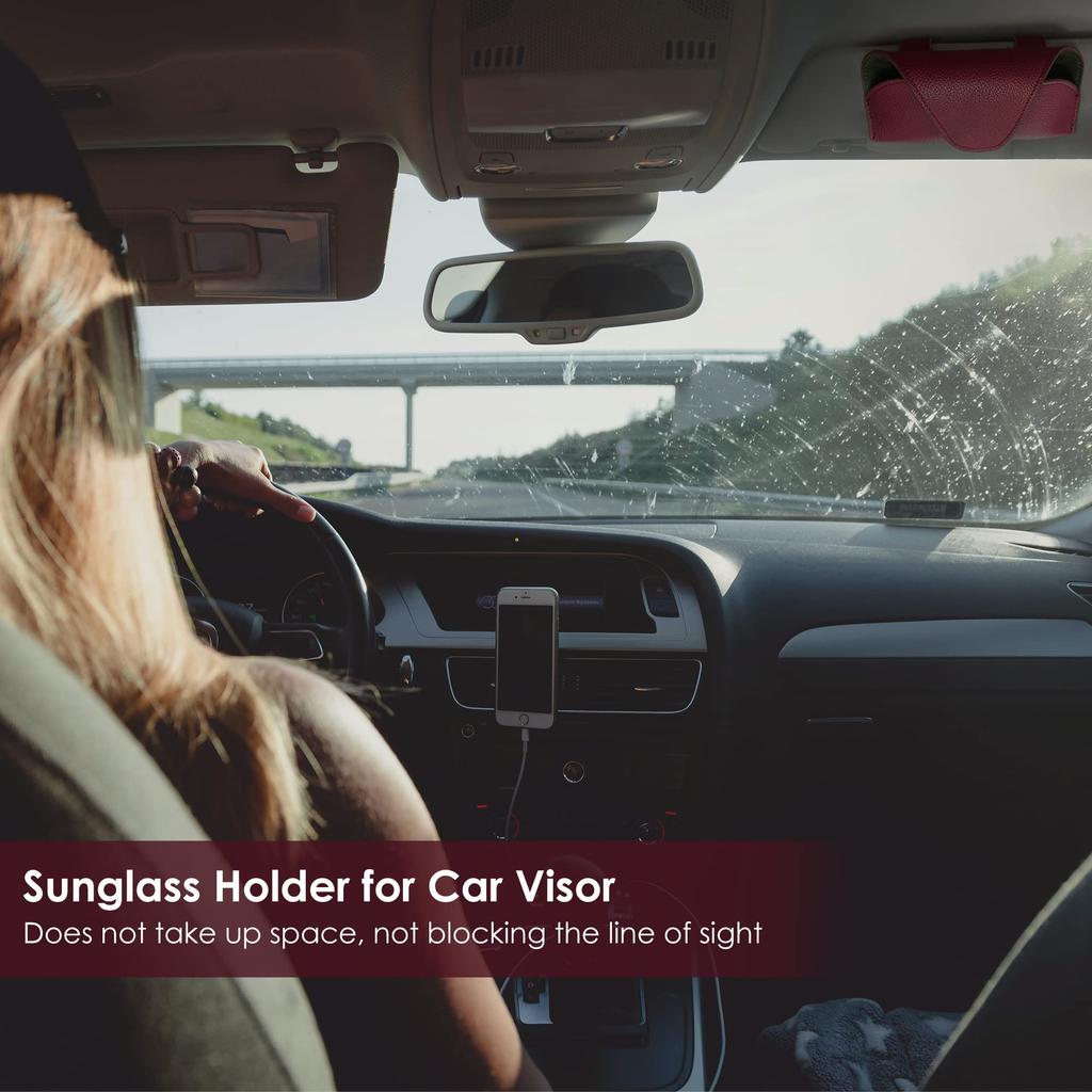 Car Visor Sunglasses Leather Car Glasses Holder Visor Accessory Glasses Holder Glasses Storage Box Holder, Clip, (Red)
