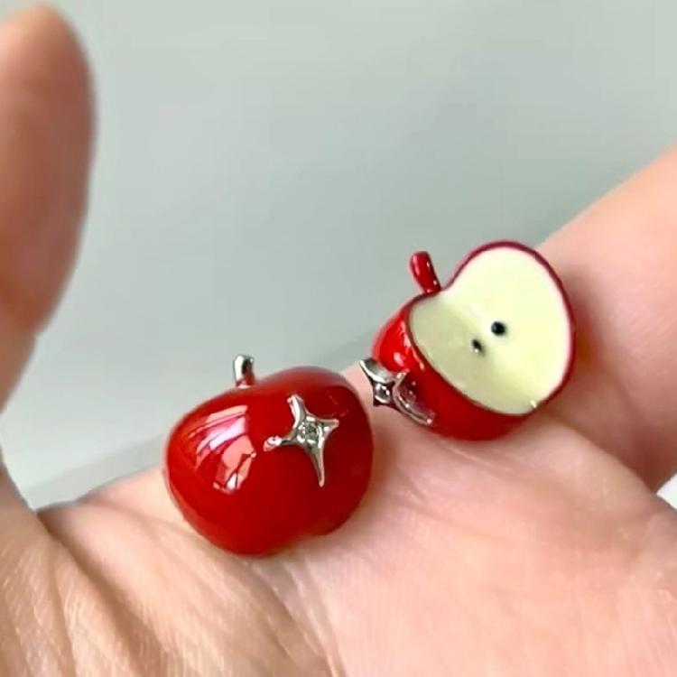 Allergy Resistant Starry Apples Stud Earrings Easy Clasp Alloy Jewelry for Party Outfits Everyday Use