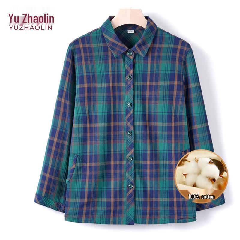 YUZHAOLIN Women's 100% Cotton Plaid Long Sleeve Shirt