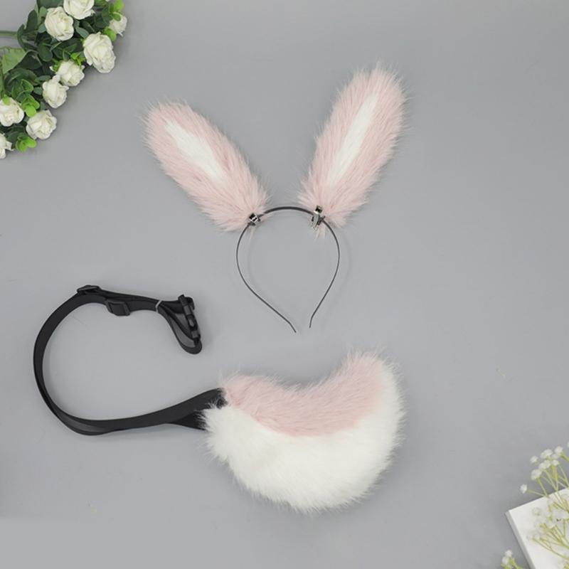 Soft Rabbits Tail Lovely Rabbits Ears Headband Plush Animal Tail Decorations Rabbits Ears Headwear for Halloween Party