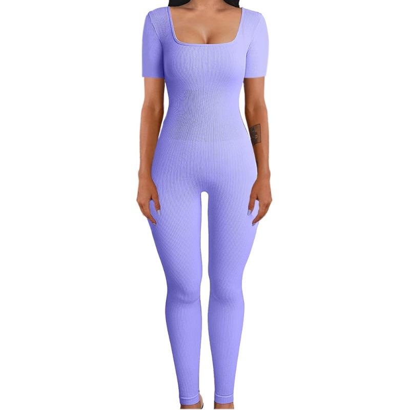 YYFS Dámská móda Ležérní Jednobarevný potisk Jaro Podzim Krátký rukáv Čtvercový límec Kalhoty Kombinézy a kombinézy