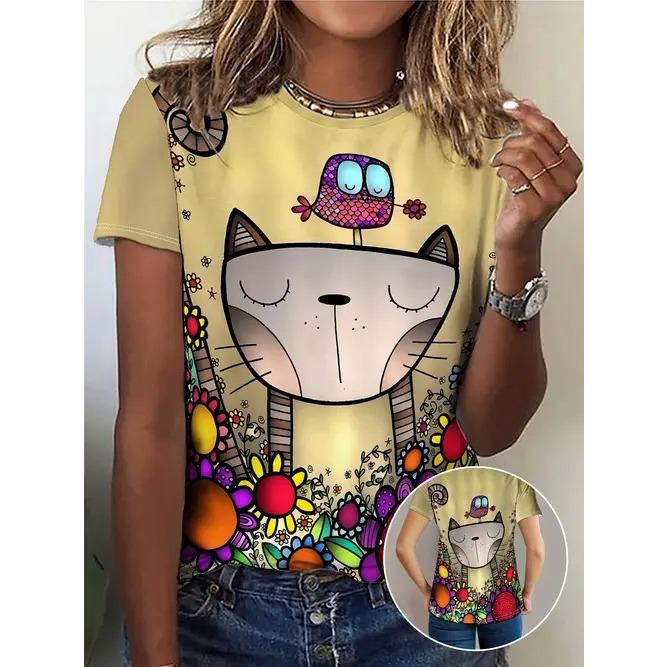 Summer Round Neck Animal Pattern 3D Print Top Fashionable Casual Short Sleeved Women's T-shirts
