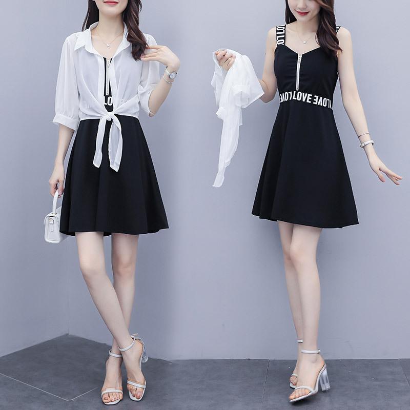 Summer Plus Size Women's Clothing  Fashion Sun Protection Cardigan + Suspender Dress Two-piece Set