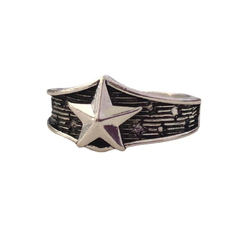 Plain and Trendy Men's Star Tail Ring Retro Five-pointed Star Ring