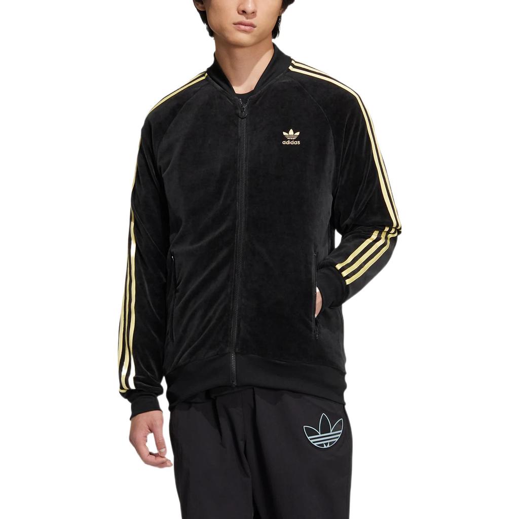 adidas Originals Giacca in Velluto JP a Righe Logo Ricamato Giacca con Zip Uomo Giacche Nera HR3445