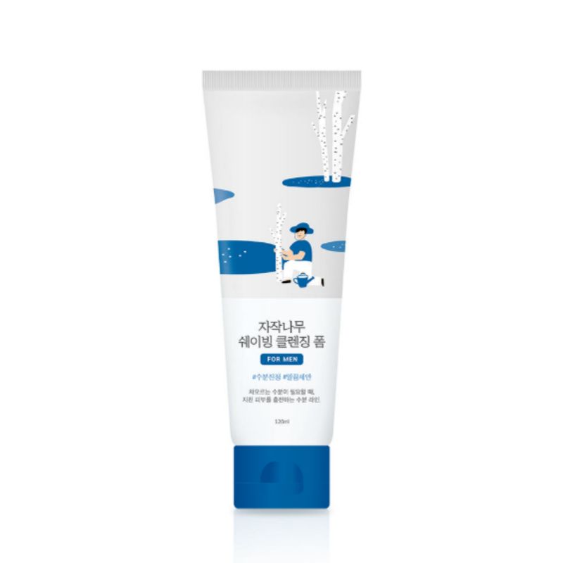 ROUND LAB For Men Birch Shaving Cleansing Foam 120ml – 2-in-1 Facial Cleanser & Shaving Foam for Fresh Hydrated Skin